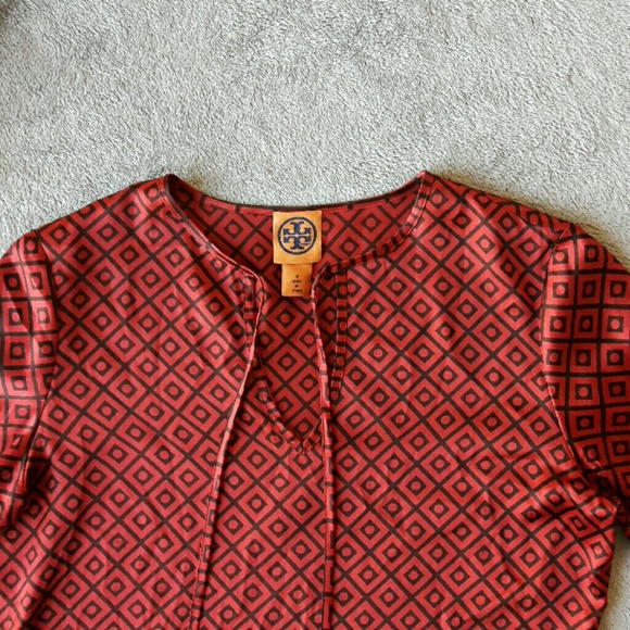 Tory Burch Red Diamond Patterned Silk Blouse Top - Picture 2 of 6